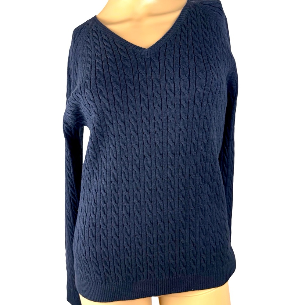 EP PRO GOLF Women's Black Cable Knit V-Neck Sweater Sz‎ M pullover